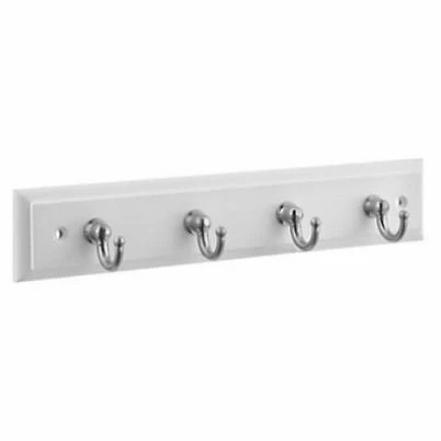 Key Hook Rail With Satin Nickel Hooks On White Rail, 8-3/4 X 4 X 7 Inches