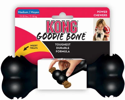 Goodie Bone Dog Toy for Power Chewers, Black Rubber, 7 Inches Long