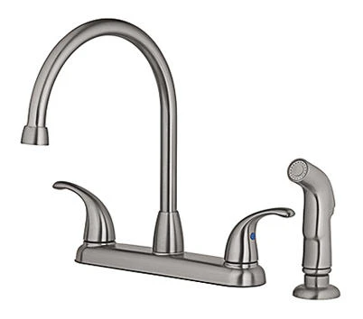 High Arc Kitchen Faucet With Side Spray, 2 Lever Handle, Pvd Brushed Nickel Finish