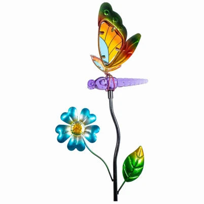 Solar White LED Dragonfly Stake Light, Metal & Glass