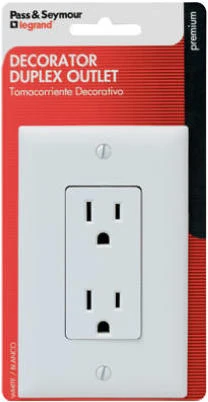 Pass and Seymour 2-Pole 3-Wire Grounding Decorator Duplex Receptacle with Nylon Wall Plate White