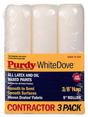 White Dove Paint Roller Covers, 9 x 3/8 In. Nap, 3-Pk.