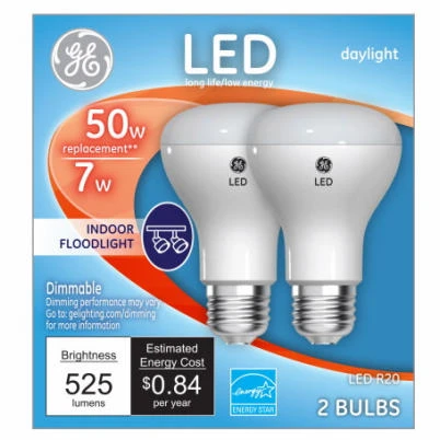 LED Directional Light Bulb, R20, Daylight, Clear Bulb, 525 Lumens, 7 Watt, 2-Pk.