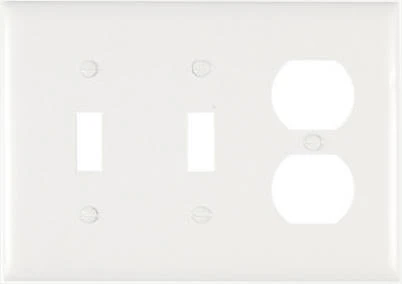 Pass and Seymour White Urea Wall Plate, 3-Gang, 2 Toggle Switch and 1 Duplex Receptacle