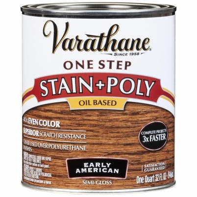 Stain & Polyurethane, Oil-Based, Semi Gloss Early American, 1-Qt.