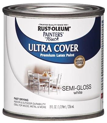 Rust-Oleum Painter's Touch 2X Ultra Cover Premium Latex Paint, White Semi-Gloss, 1/2 Pt.