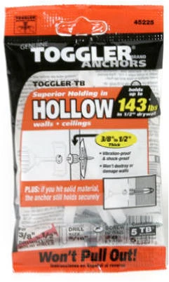 TB Hollow Wall Anchors, 3/8-1/2-In., 5-Pk.