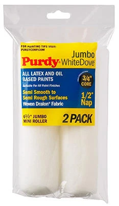 White Dove Jumbo Mini Paint Roller Cover, 6-1/2 x 1/2 In. Nap, 2-Pk.