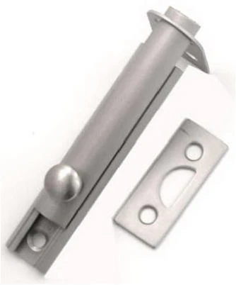 Door Surface Bolt with Two Keepers, Satin Nickel Finish, Three Inch Length