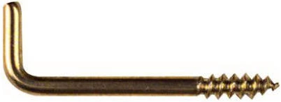 Screw Hook, Square Bend, Solid Brass, 1-In., 5-Pk.