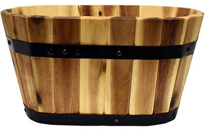 Oval Wooden Planter, 15 X 8-inches, Durable Tongue And Groove Design