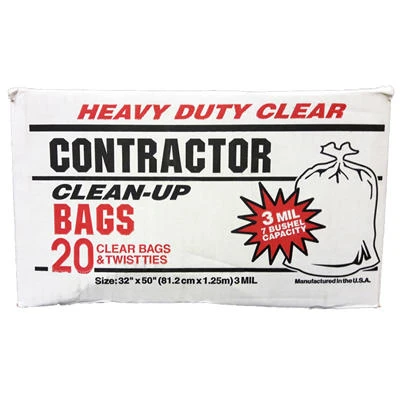 Contractor Trash Bags, Twist Ties, Clear, 3 Mil, 42 Gallons, 20-Ct.