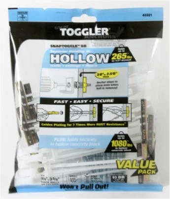Snaptoggle BB Hollow Wall Anchors, .25-20-In., 10-Pk.