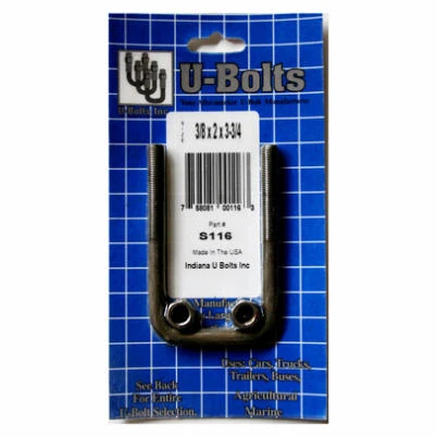 Square U Bolt Steel 3/8 Inch Diameter by 2 Inch Width by 3 3/4 Inch Length
