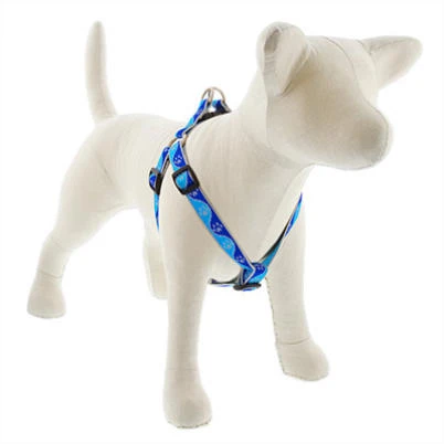 Step-In Small Dog Harness with Reflective Blue Paws Pattern, Adjustable 0.75 by 15 to 21 Inches