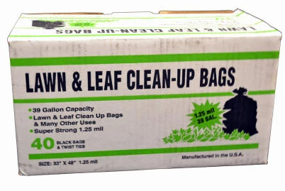 Lawn & Leaf Trash Bags, Twist Ties, Black, 1.25 Mil, 39 Gallons, 40-Ct.