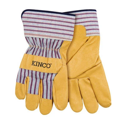 Cotton Blend Canvas Gloves, Grain Leather Palm, Tan, Children's S