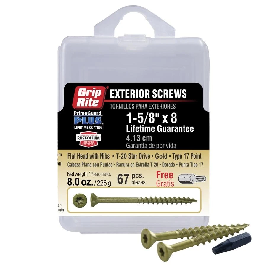 Grip-Rite #8 x 1-5/8-in Gold Flat-Head Interior/Exterior Wood Screws (67-Count)