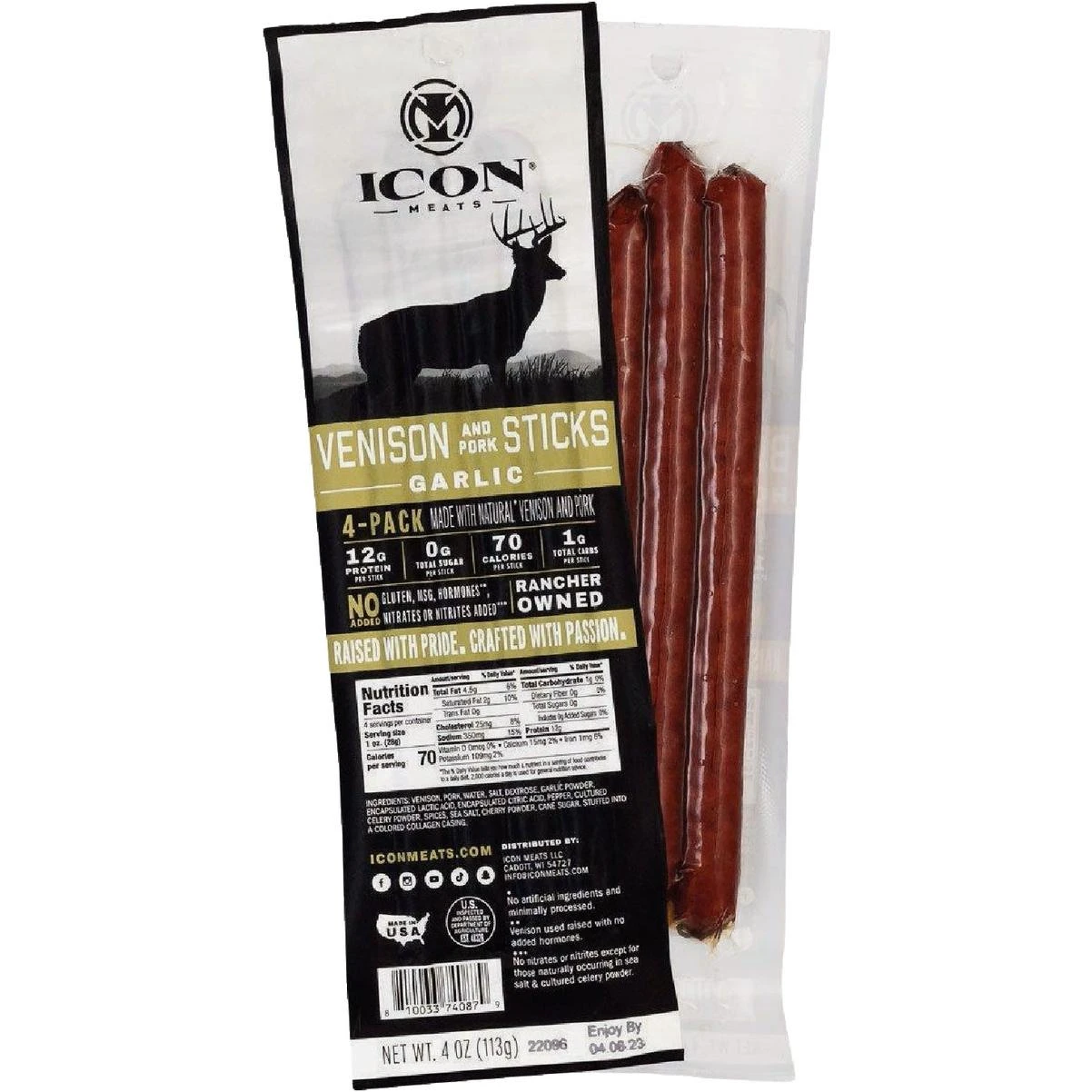 Icon 4 Oz. Garlic Venison Stick Jerky (4-Pack)