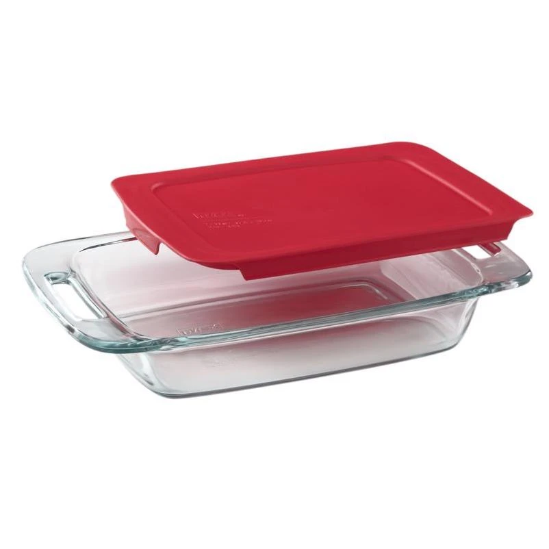 2 Quart Oblong Glass Baking Dish With Red Lid - Durable & Versatile
