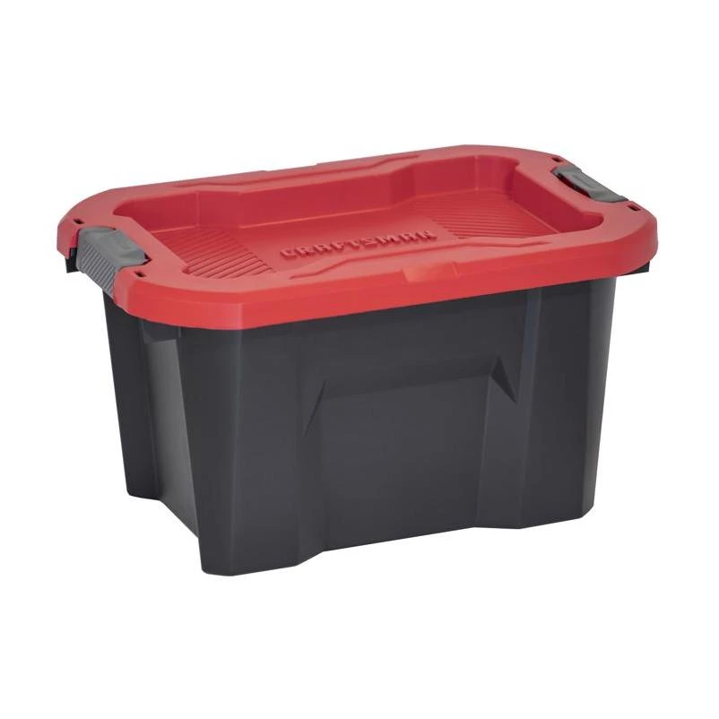 Craftsman 10 gal Black/Red Storage Tote w/Latching Lid 13.09 in. H X 15.66 in. W X 23.16 in. D Stack