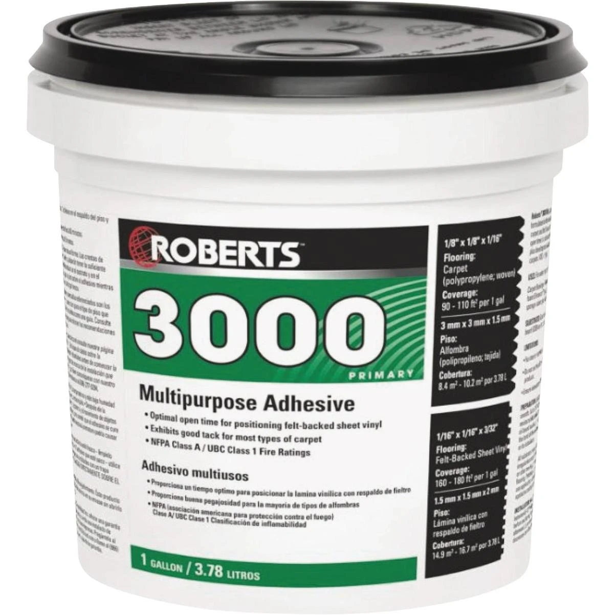 Roberts 3000 Multi-Purpose Adhesive for Carpet & Felt-Backed Sheet Vinyl, 1 Gal.