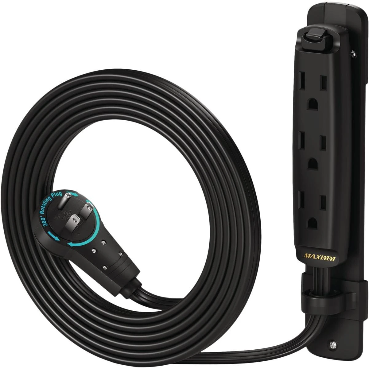 Maximm 6 Ft. 16/3 Black 3-Outlet 360 Deg. Rotating Plug Extension Cord