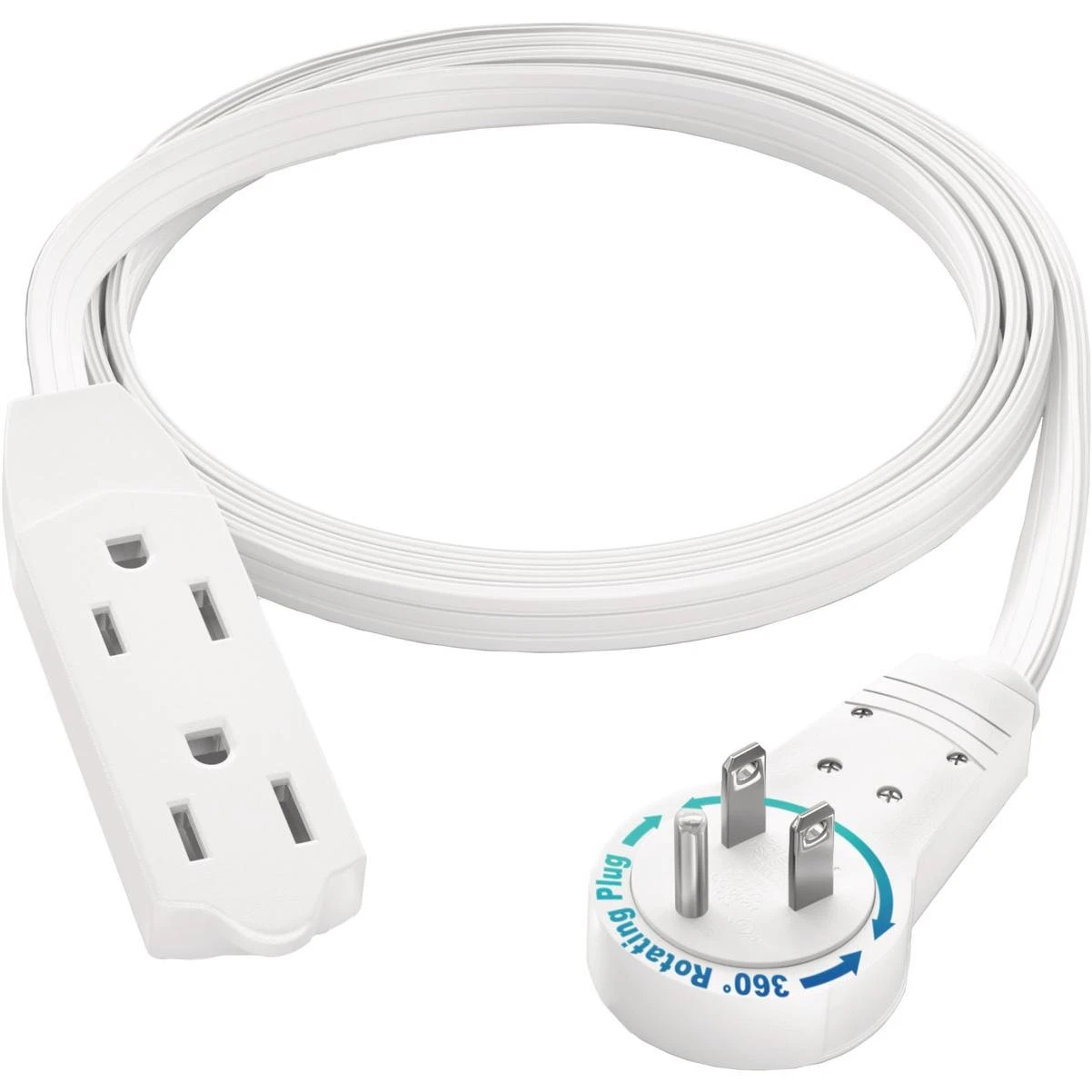 Maximm 3 Ft. 16/3 White 3-Outlet 360 Deg. Rotating Plug Extension Cord With Removable Hook