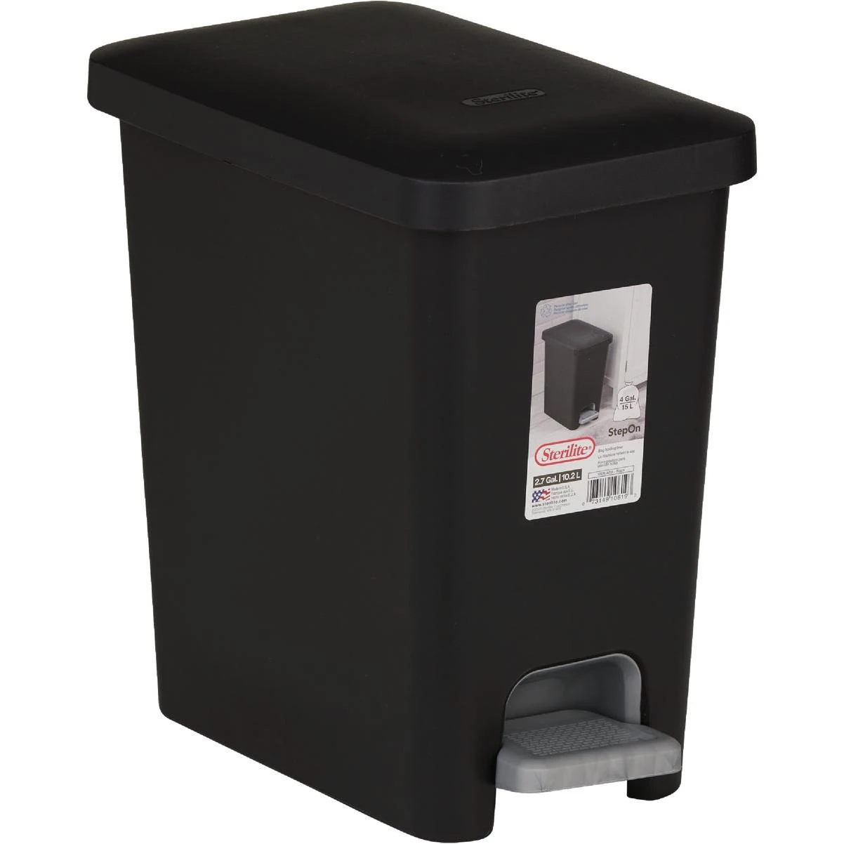 Sterilite 2.7 Gal. Black Rectangular Step-on Wastebasket