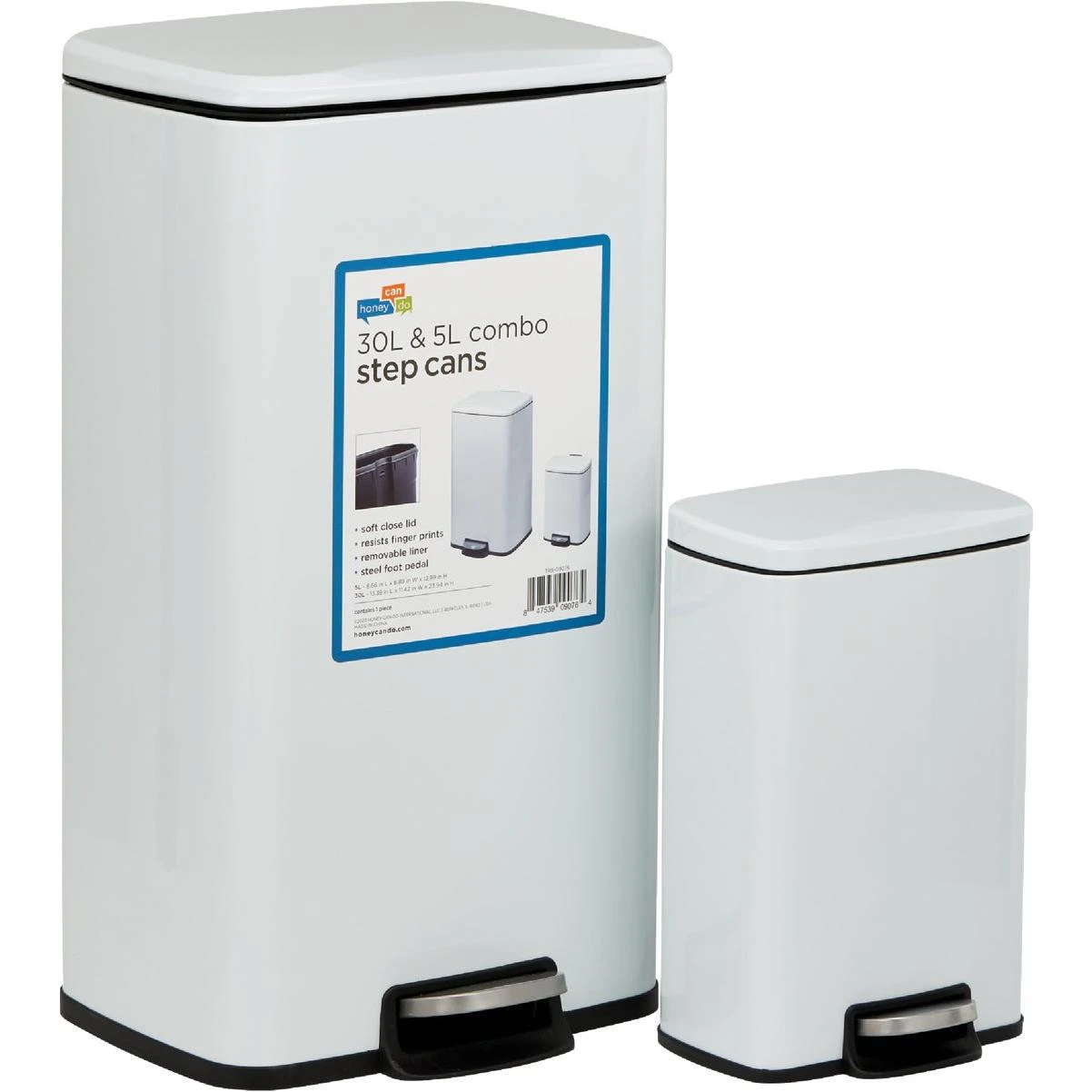 Honey Can Do 7.92 Gal. & 1.3 Gal. White Stainless Steel Trash Cans (2-Count)