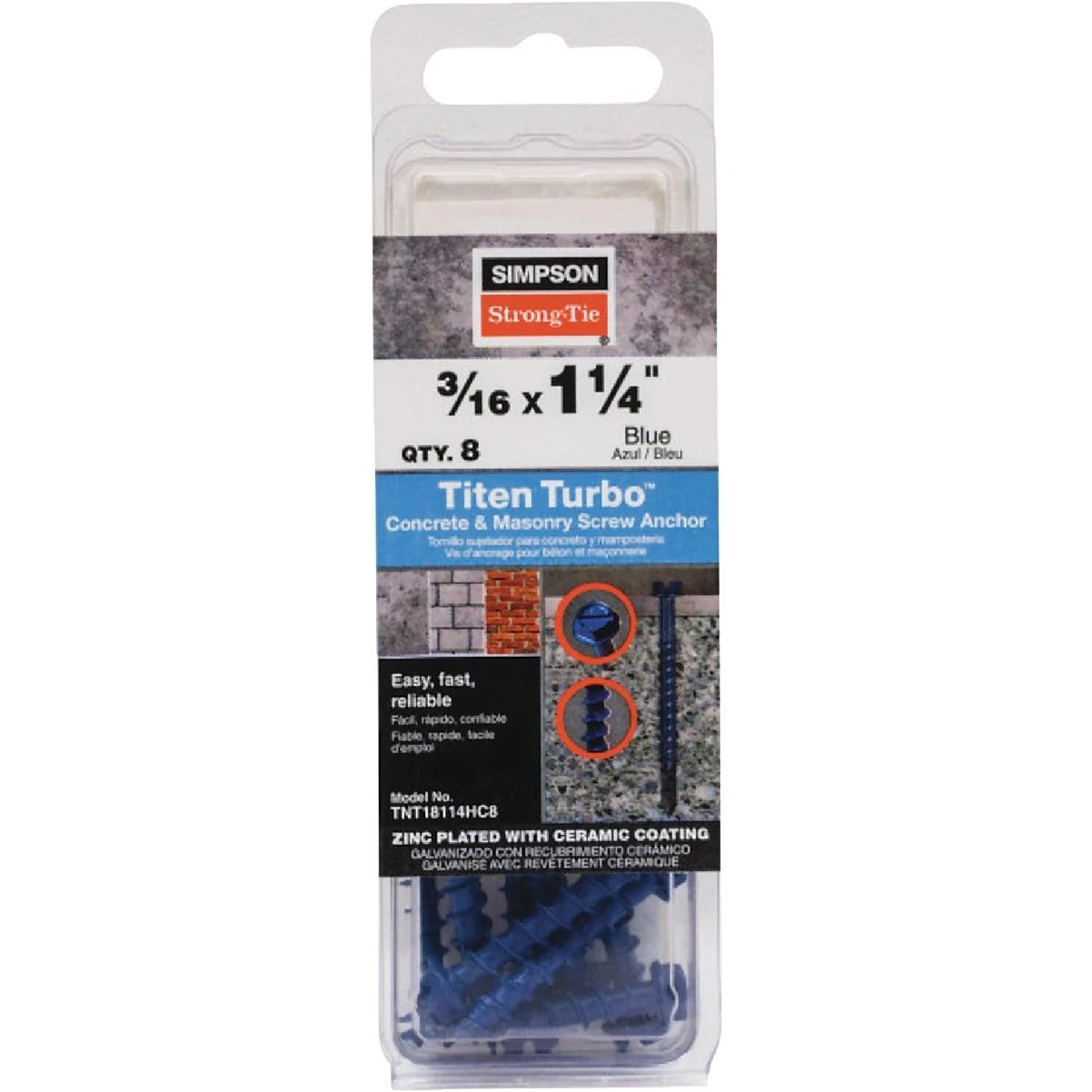 Simpson Strong-Tie Titen Turbo 3/16 In. x 1-3/4 In. Hex-Head Concrete and Masonry Screw, Blue (8-Qty)