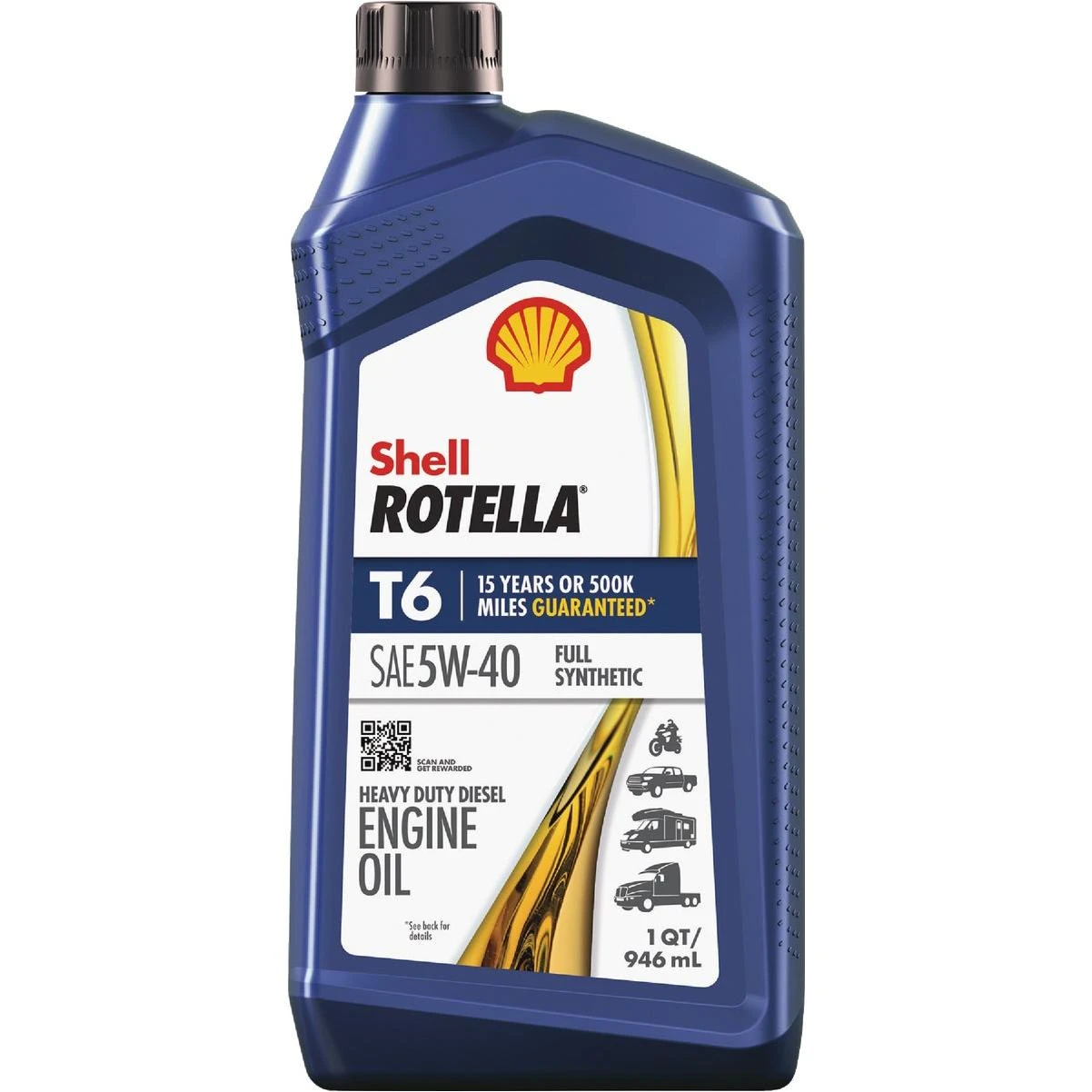 Shell Rotella T6 Full Synthetic 5W-40 Diesel Engine Oil, 1 Qt.