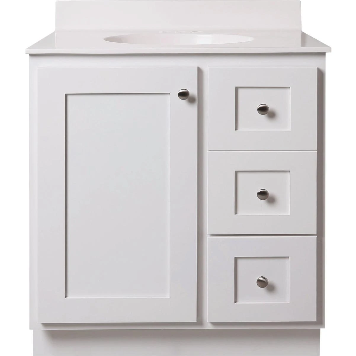 Bertch Storage Solutions 30 In. W x 34-1/2 In. H x 21 In. Deep White Vanity Base without Top, 2 Door/1 Drawer