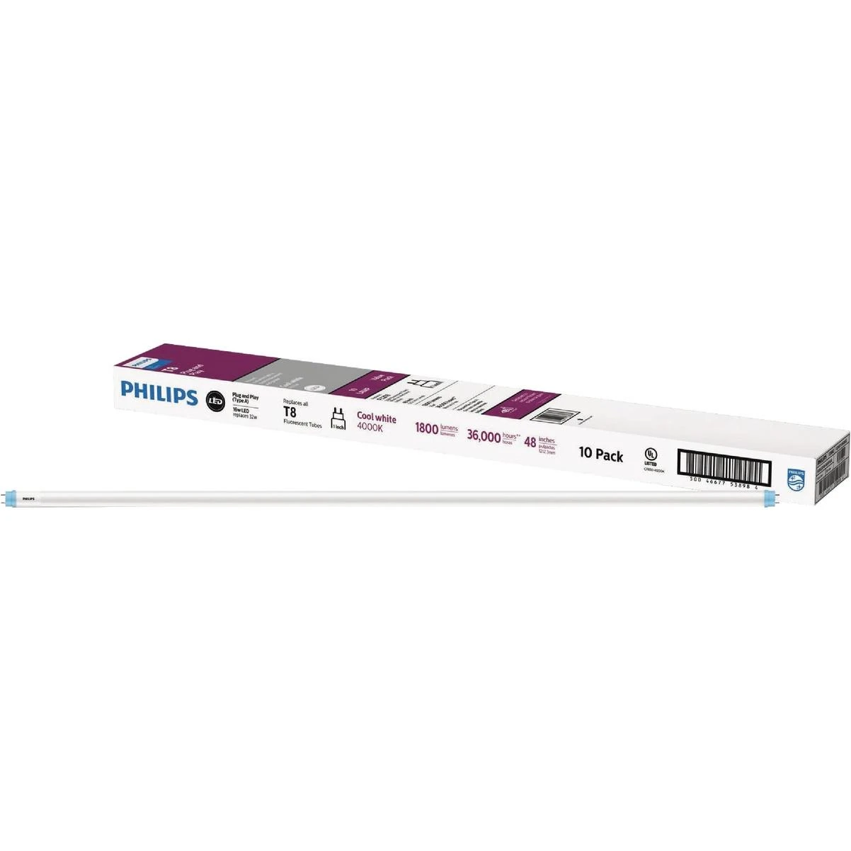 Philips Instant Fit 32W Equivalent 48 In. Cool White T8 Type A LED Tube Light Bulb (10-Pack)