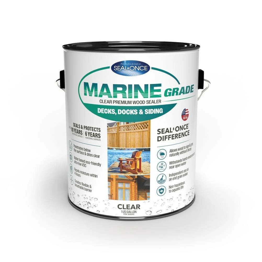 MARINE GRADE 1 gal. Clear Premium Water-Based Waterproofing Exterior Wood Sealer