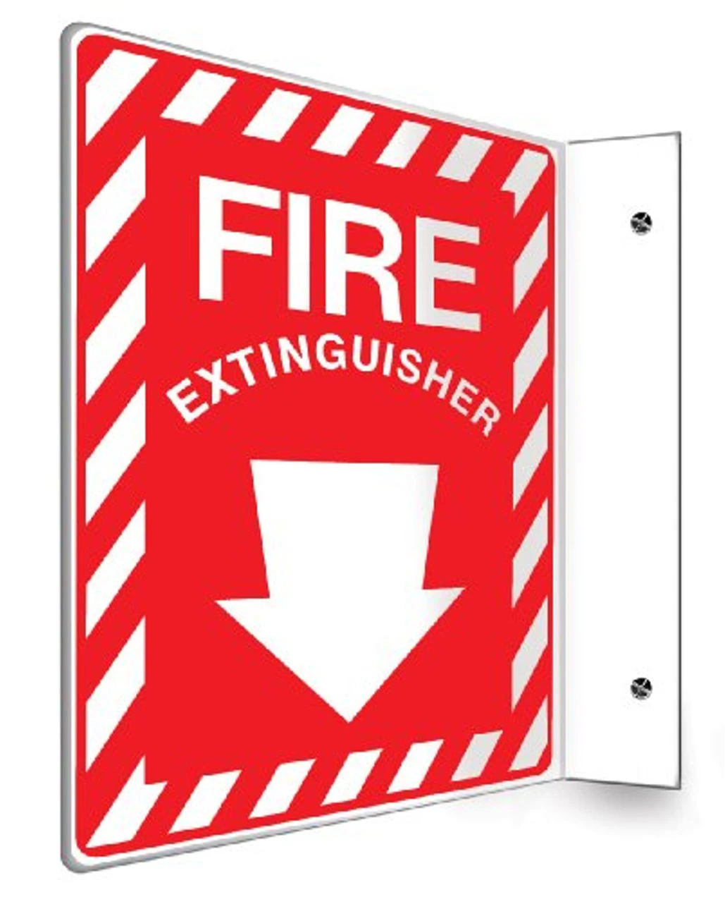 Accuform PSP407 Projection Sign 90D LegendFIRE Extinguisher Arrow 12 X 9 Panel 010 Thick HighImpact LumiGlow Plastic PreDrilled Mounting Holes Red On Glow