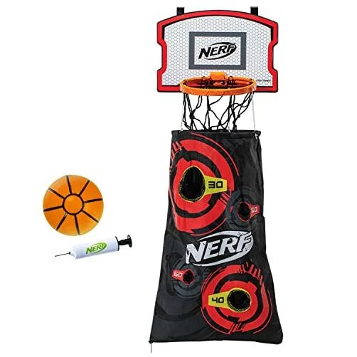 Nerf Basketball Hoop Hamper - Laundry Layup Over The Door Basket + Shooting Target - Mini Hoop Hamper + Basketball Set
