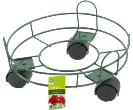 13 Inch Coated Metal Wire Rolling Plant Caddy With 3 Casters