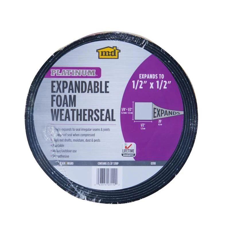 M-D BUILDING PRODUCTS PLATINUM Black Foam Weatherseal For Gaps and Openings 240 in. L X 0.5 in.