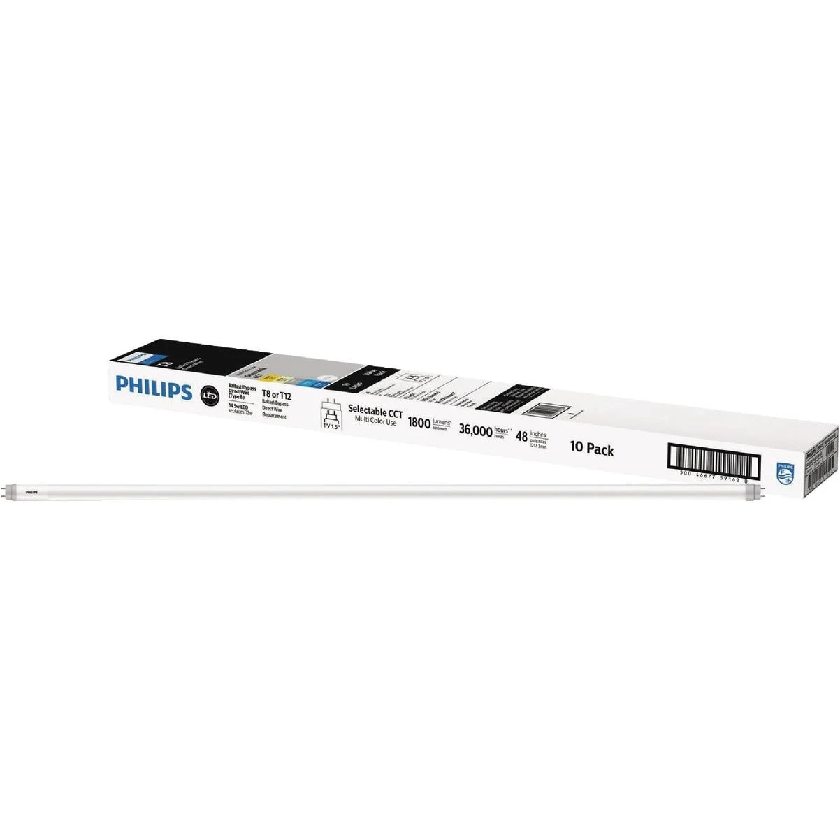 Philips InstantFit 32W Equivalent 48 In. T8 Type A Multi-CCT LED Tube Light Bulb (10-Pack)