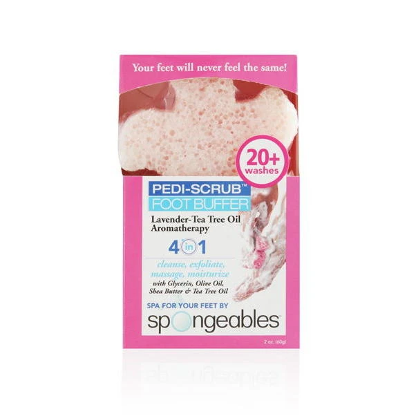 Spongeables Pedi-Scrub Foot Buffer, 20+ Lavender/Tea Tree Oil Aromatherapy