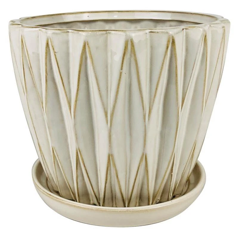 Border Concepts 9 in. H X 10.25 in. W Ceramic Dimensional Planter White
