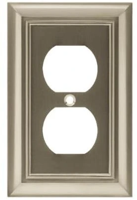 Duplex Wall Plate, 1-Gang, Architectural Style, Satin Nickel Zinc Finish