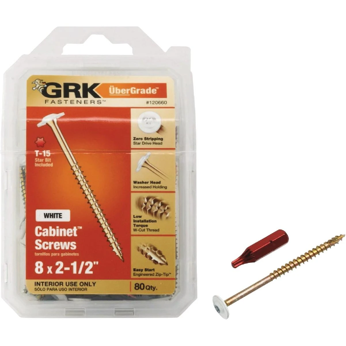 GRK #8 x 2-1/2 In. Star Drive White Cabinet Screw (80 Ct.)