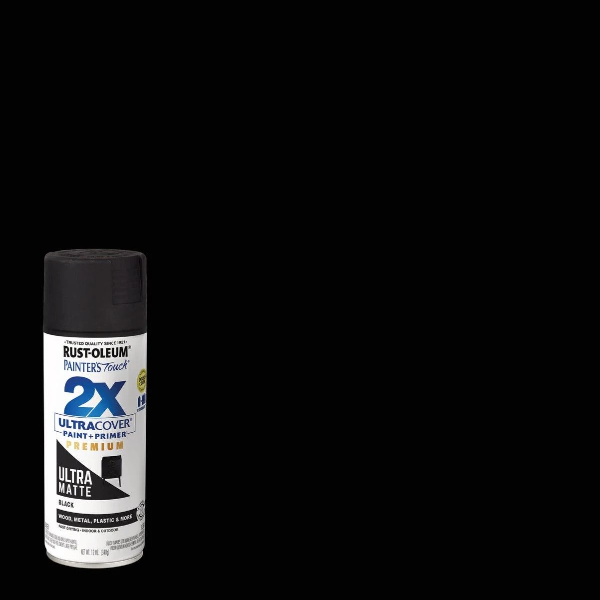 Rust-Oleum Painter's Touch 2X Ultra Cover 12 Oz. Ultra Matte Paint + Primer Spray Paint, Black