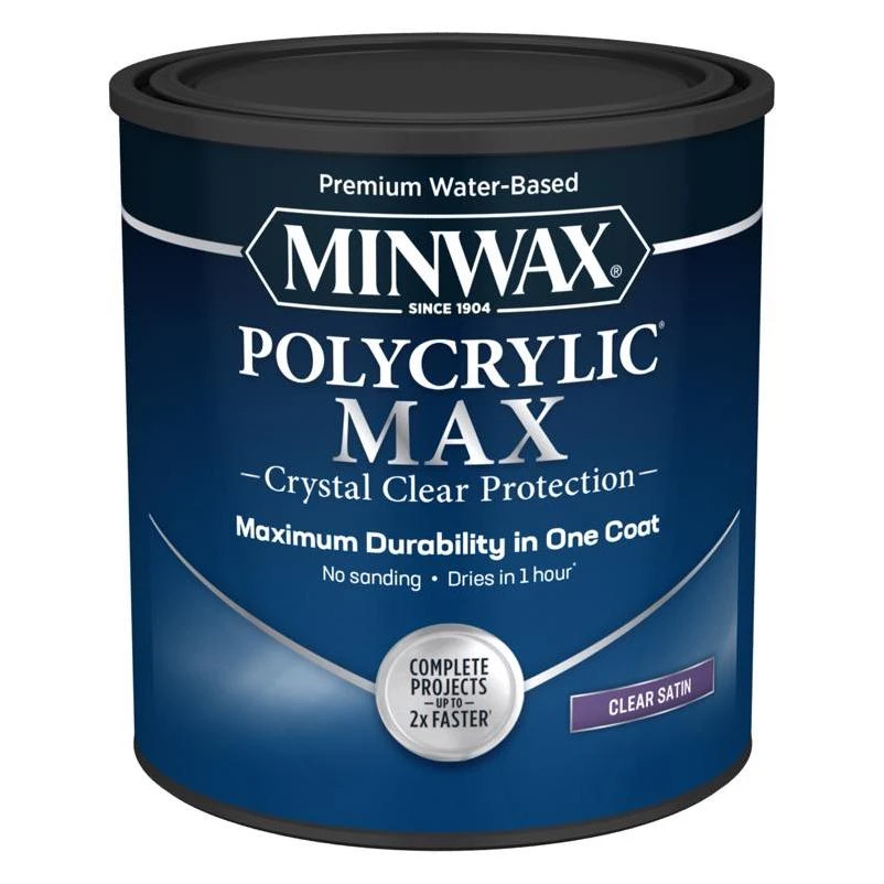 Minwax Polycrylic Max Satin Crystal Clear Water-Based Acrylic Wood Finish Lacquer 1 qt