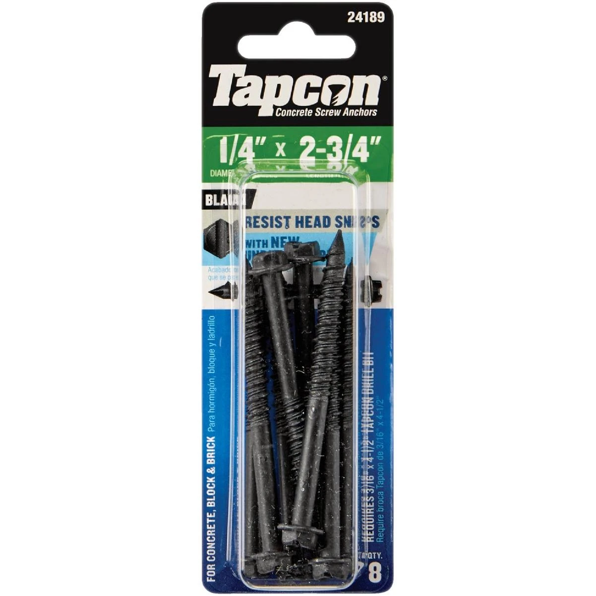 Tapcon 1/4 In. x 2-3/4 In. Black Hex Washer Head Concrete Screw Anchors (8 Ct.)