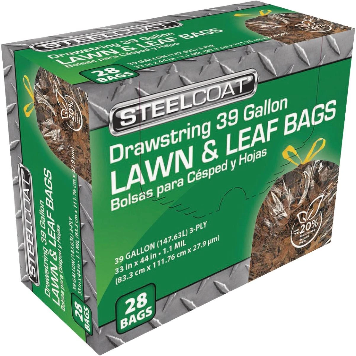Steelcoat 39 Gal. Clear Lawn & Leaf Drawstring Trash Bag (28-Count)