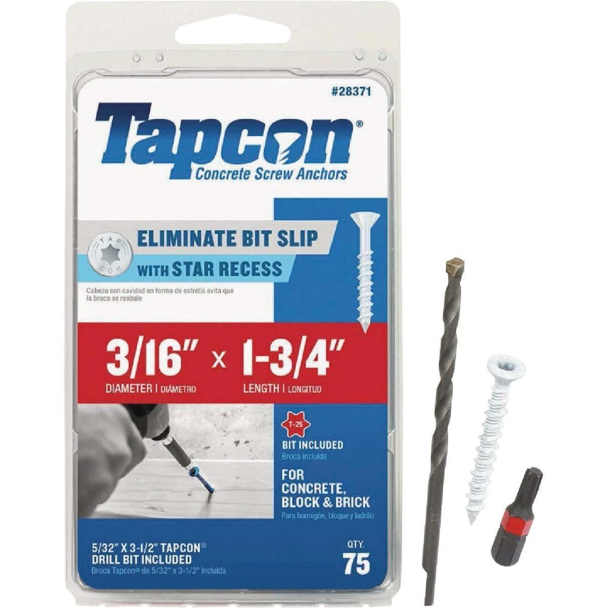 Tapcon 3/16 In. x 1-3/4 In. White Ultrashield Star Head Concrete Screw Anchor (75 Ct.)