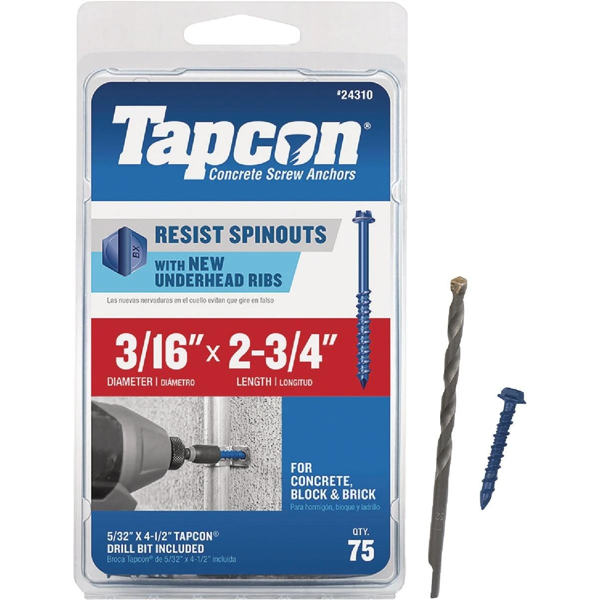Tapcon 3/16 In. x 2-3/4 In. Hex Washer Concrete Screw Anchor (75 Ct.)